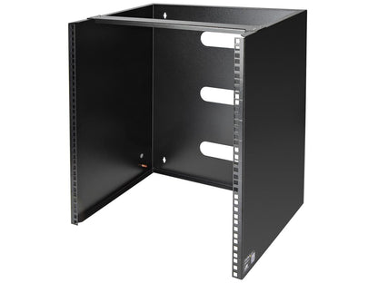 The STARTECH WALLMNT12 is a 12U, 19-inch wide wall mount network rack designed for secure installation of shallow networking equipment up to 12 inches deep. Built from cold-rolled steel and capable of supporting up to 125lbs, it arrives fully assembled with mounting hardware, ensuring a quick and sturdy setup. Ideal for space-constrained environments such as server rooms or classrooms, this rack delivers reliable cable management and lasting durability.