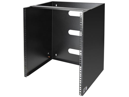 The STARTECH WALLMNT12 is a 12U, 19-inch wide wall mount network rack designed for secure installation of shallow networking equipment up to 12 inches deep. Built from cold-rolled steel and capable of supporting up to 125lbs, it arrives fully assembled with mounting hardware, ensuring a quick and sturdy setup. Ideal for space-constrained environments such as server rooms or classrooms, this rack delivers reliable cable management and lasting durability.