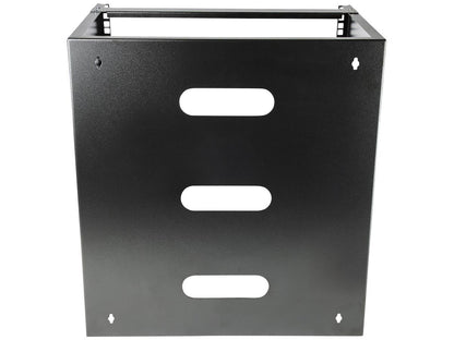 The STARTECH WALLMNT12 is a 12U, 19-inch wide wall mount network rack designed for secure installation of shallow networking equipment up to 12 inches deep. Built from cold-rolled steel and capable of supporting up to 125lbs, it arrives fully assembled with mounting hardware, ensuring a quick and sturdy setup. Ideal for space-constrained environments such as server rooms or classrooms, this rack delivers reliable cable management and lasting durability.