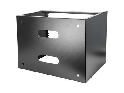 The STARTECH 8U Wall Mount Rack offers a compact and sturdy solution for organizing shallow networking equipment such as patch panels and network switches. Built from durable cold-rolled steel and designed to support up to 80 lbs, this 19-inch wide rack is ideal for space-conscious installations. With a depth of 14 inches and built-in cable routing, it's a smart choice for network closets, classrooms, or small IT environments.