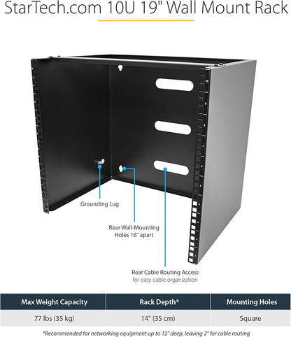 Rack mural STARTECH 8U (19 po) - 14 po de profondeur, acier, capacité de 80 lb