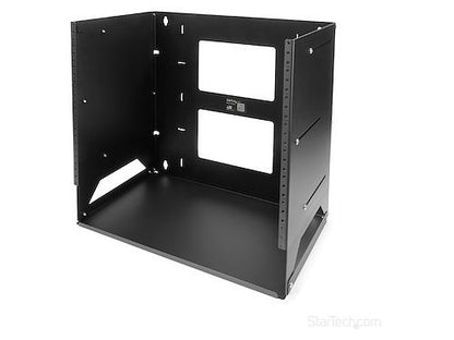 The StarTech WALLSHELF8U is a compact, 2-post 8U wall-mount server rack designed for efficient installation of IT equipment in small office and home office environments. With a mounting depth ranging from 12 to 18 inches and tapped rails for secure equipment placement, this open-frame steel rack is optimized for versatile setups. Certified with EIA/ECA-310-E standards and TAA compliant, it's a durable choice for U.S. government procurement and professional network deployments.