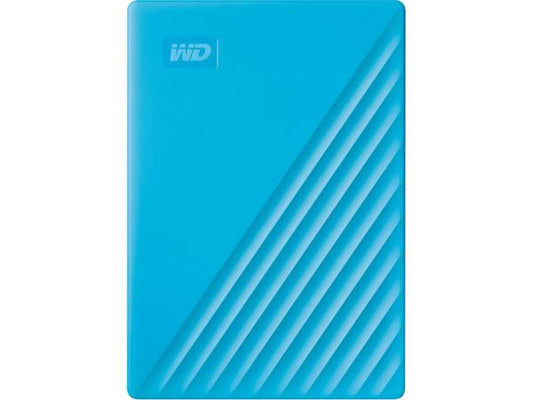 WD 4TB My Passport Portable Hard Drive offers high-capacity storage in a compact design, finished in blue and secured with password protection and backup software. With fast USB 3.2 connectivity and a 3-year limited warranty, it's ideal for backing up important files on the go.