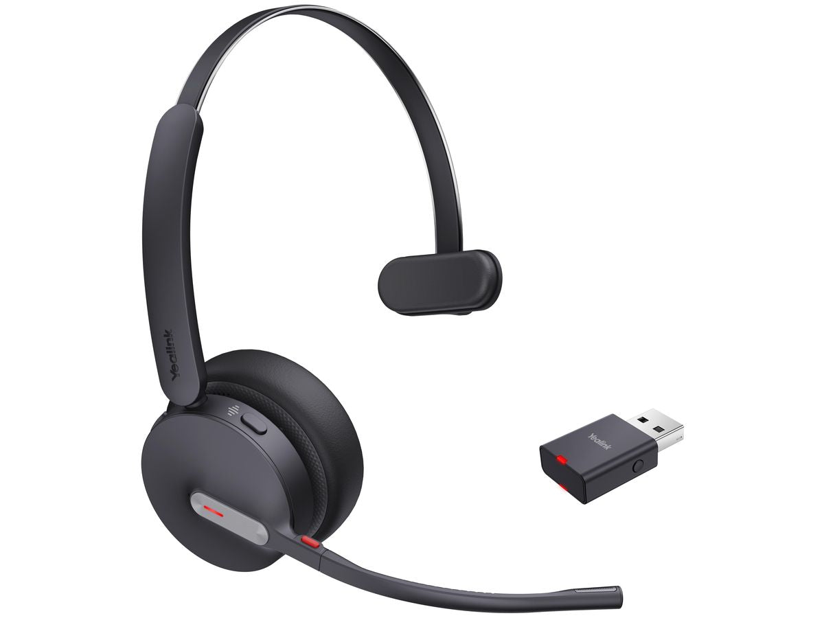 The Yealink WH64 Hybrid Mono UC is a wireless on-ear headset combining DECT and Bluetooth 5.2 technologies. Designed for professionals using UC platforms, it delivers crisp audio with 3 MEMS microphones and up to 32 hours of talk time. With robust security, comfortable all-day wear, wide operating range, and hybrid visual busylight, it is ideal for modern communication workflows.