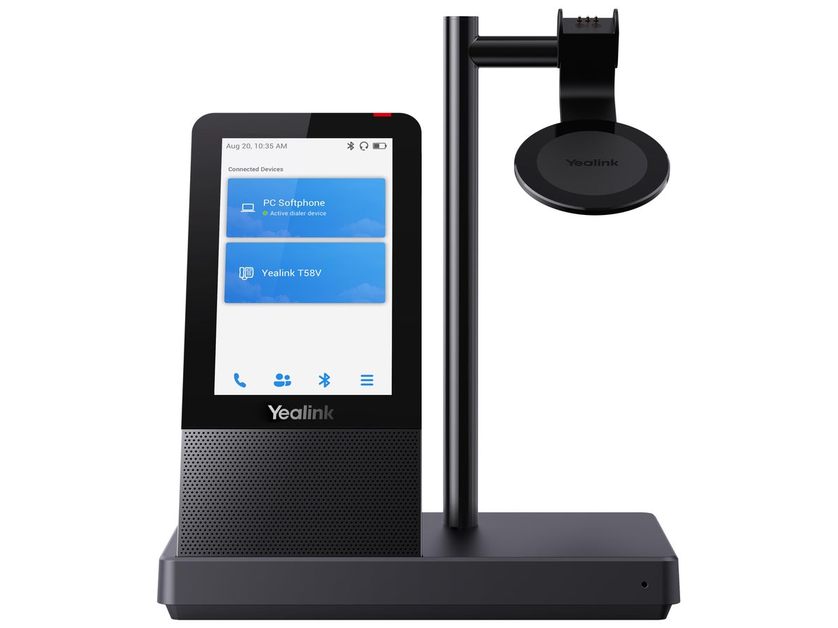 The YEALINK WH66 Mono UC is a professional DECT wireless headset designed for unified communications. Featuring a monaural on-ear design, dual microphones with Acoustic Shield Technology, and a built-in touch screen speakerphone, it is optimized for productivity and comfort. Its wide connectivity options and intuitive controls make it suitable for intensive business communication environments.