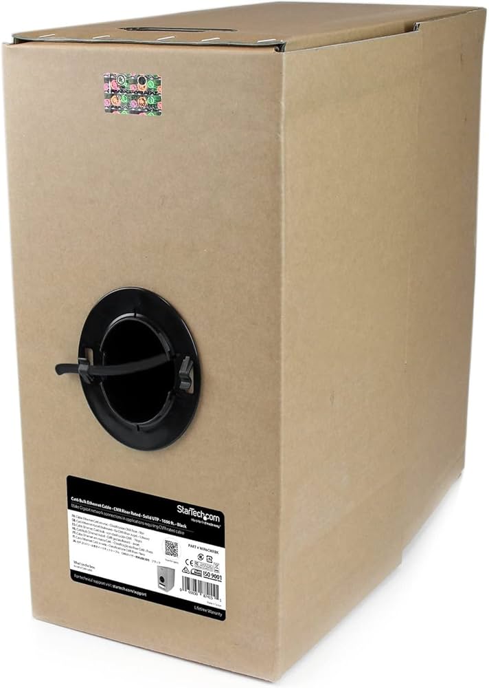 Câble Ethernet CMR solide StarTech Cat6 de 304 m, noir, conforme aux normes TAA