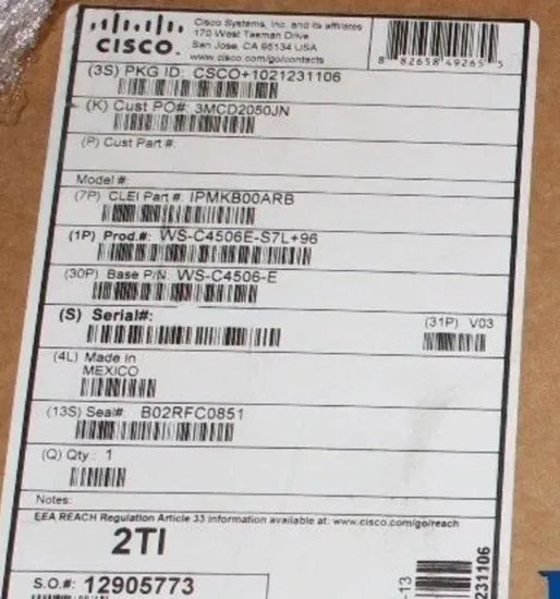 Châssis de commutateur Cisco Catalyst 4506-E, 6 emplacements, montable en rack