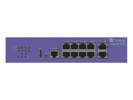 X435-8P-2T-W 8 port 10/100/1000BASE-T PoE+ half/full duplex 2x1000BASE-T uplinks POE powered 802.3bt type 4 fanless
