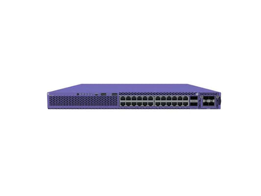ExtremeSwitching X465 with 24 10/100/1000Mb FDX/HDX ports MACSEC capable with 802.3bt Type4 PoE (90W) includes fan modules EXOS Advanced Edge 1 VIM5