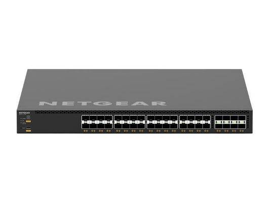 The NETGEAR M4350-32F8V Managed Switch (XSM4340FV-TAANES) is a high-performance Layer 3 networking solution built for enterprise-grade data centers and campus deployments. It features 32 10GBASE-X SFP+ ports and 8 25GBASE-X SFP28 uplinks, with a robust ARM Cortex A57 processor and 4GB RAM. Designed with TAA compliance and backed by a limited lifetime warranty, it supports advanced routing protocols and power-efficient operation.