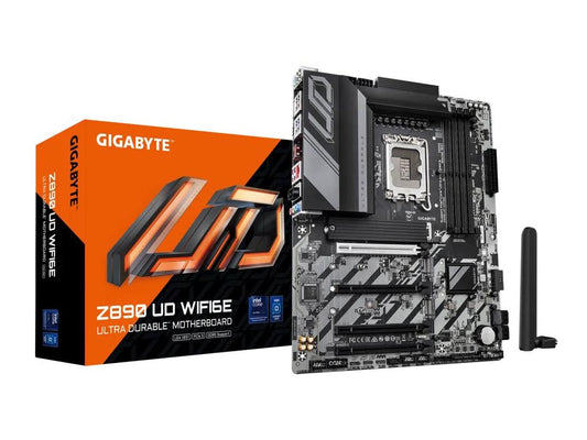 The GIGABYTE Z890 UD WIFI6E is an ATX motherboard built to support Intel Core Ultra Processors using the LGA1851 socket. Designed around the Intel Z890 chipset and supporting up to 256 GB of DDR5 RAM, it delivers next-gen performance for demanding computing environments. This board includes Realtek 2.5GbE LAN, Wi-Fi 6E, DisplayPort, and integrated audio via triple audio jacks.
