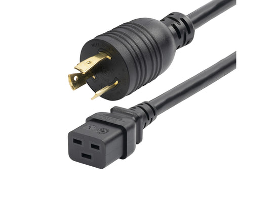 6ft (1.8m) Heavy Duty  Power Cord, Twist-Lock NEMA L6-20P to IEC 60320 C19, 20A 250V, 12AWG, Black Heavy Gauge Power Cable - UL Listed