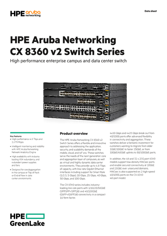 HP Aruba CX 8360 v2 Switch, 48-Port, MACsec, 110W, R9G12A#ABA