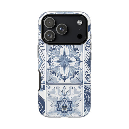 BLUE WHITE TILE | Tough Phone Case